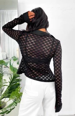 BB Exclusive New Amber Black Lace Long Sleeve Top