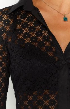 BB Exclusive New Amber Black Lace Long Sleeve Top