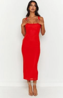BB Exclusive New Amber Red Corset Formal Maxi Dress