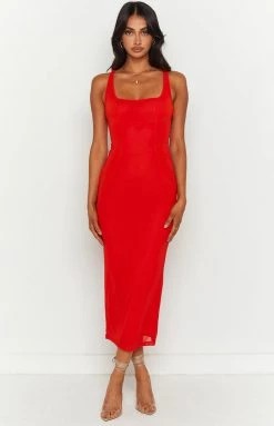 BB Exclusive New Amber Red Corset Formal Maxi Dress