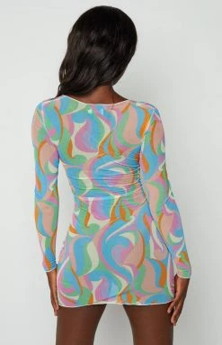 BB Exclusive Amorette Blue Mesh Mini Dress