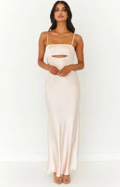 Beginning Boutique New Anais Champagne Maxi Dress