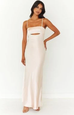 Beginning Boutique New Anais Champagne Maxi Dress