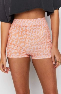 BB Exclusive Angel Mesh Bike Shorts Orange Print Bottoms