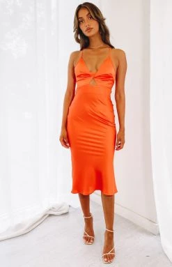 Beginning Boutique Ari Twist Satin Midi Dress Rust Dresses 11 Beginning Boutique Ari Twist Satin Midi Dress Rust Dresses