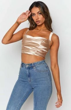Beginning Boutique Ariel Crop Top Champagne Tops