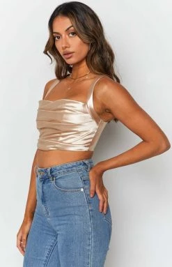Beginning Boutique Ariel Crop Top Champagne Tops
