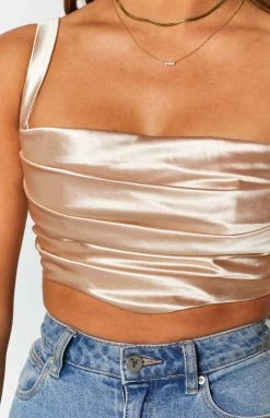 Beginning Boutique Ariel Crop Top Champagne Tops