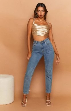 Beginning Boutique Ariel Crop Top Champagne Tops