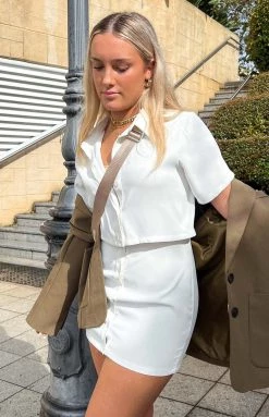 BB Exclusive Arya White Cut Out Shirt Dress New