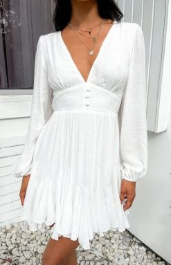 Beginning Boutique Asta White Long Sleeve Mini Dress New