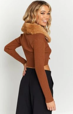 Beginning Boutique Atis Brown Knit Cardigan