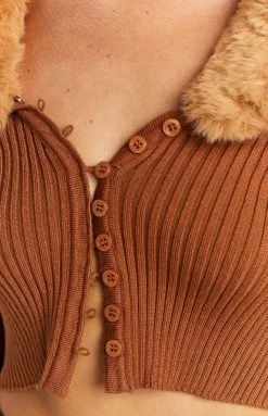 Beginning Boutique Atis Brown Knit Cardigan