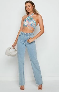 BB Exclusive Tops Aubrey Blue Printed Halter Top