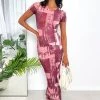 BB Exclusive Auli Mesh Printed Midi Dress New