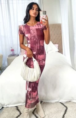 BB Exclusive Auli Mesh Printed Midi Dress New