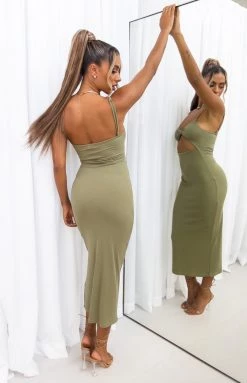 BB Exclusive Autonomy Khaki Midi Dress