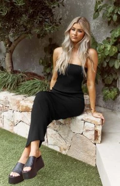 BB Exclusive Dresses Ava Black Strapless Knit Maxi Dress