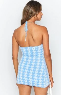 Beginning Boutique Dresses Averie Check Halter Mini Dress Blue
