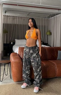 BB Exclusive Aziel Orange Knit Halter Top New