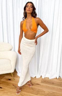 BB Exclusive Aziel Orange Knit Halter Top New