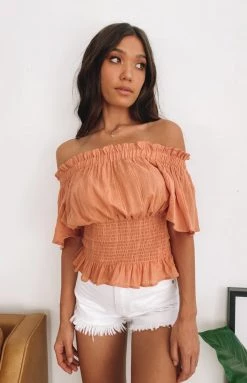 Beginning Boutique Bailey Shirred Top Rust Tops
