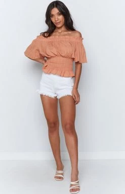 Beginning Boutique Bailey Shirred Top Rust Tops