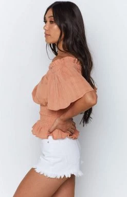 Beginning Boutique Bailey Shirred Top Rust Tops