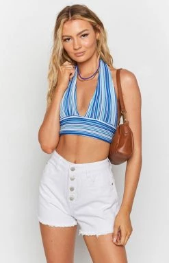 BB Exclusive Tops Beach Knit Halter Blue Multi