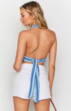 BB Exclusive Tops Beach Knit Halter Blue Multi