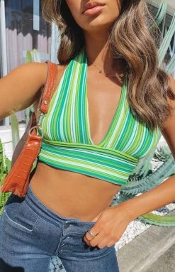 BB Exclusive Tops Beach Knit Halter Green Multi