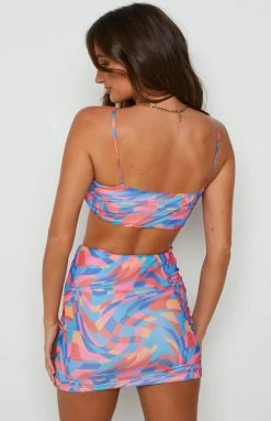 BB Exclusive Becker Multi Printed Mesh Mini Skirt