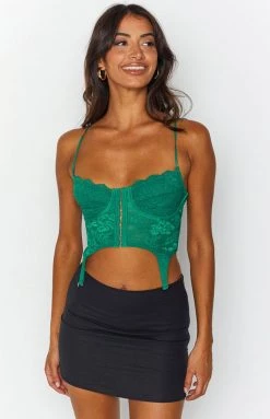 BB Exclusive Beckster Green Garter Corset Top Tops