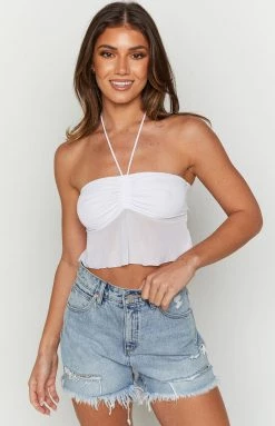 BB Exclusive Bella White Halter Crop Top
