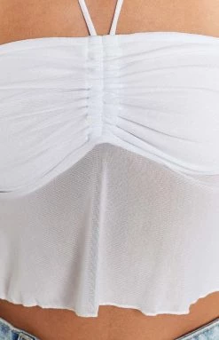 BB Exclusive Bella White Halter Crop Top