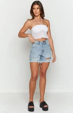 BB Exclusive Bella White Halter Crop Top