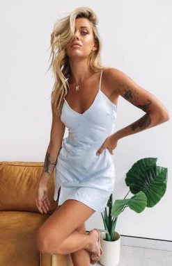 Beginning Boutique Between Us Mini Satin Dress Light Blue Dresses