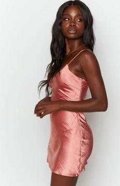 Beginning Boutique Between Us Mini Satin Dress Rust