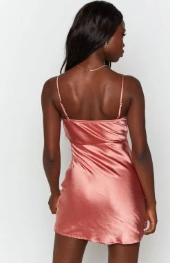 Beginning Boutique Between Us Mini Satin Dress Rust