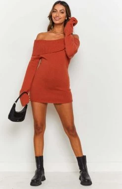 BB Exclusive Blair Off Shoulder Dress Chocolate