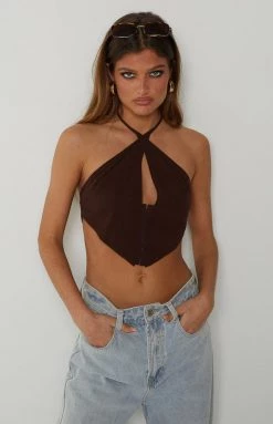 BB Exclusive Blakey Brown Halter Neck Top New