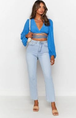 Beginning Boutique Tops Nikki Tie Up Top Blue