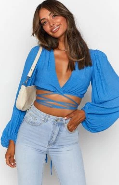 Beginning Boutique Tops Nikki Tie Up Top Blue