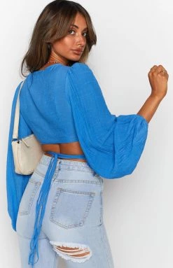 Beginning Boutique Tops Nikki Tie Up Top Blue