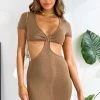 Beginning Boutique Dresses Bold Move Cut Out Mini Dress Brown