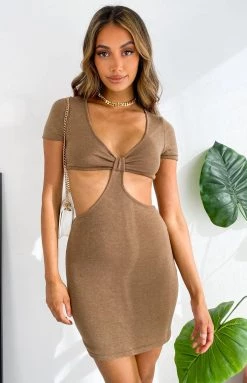 Beginning Boutique Dresses Bold Move Cut Out Mini Dress Brown