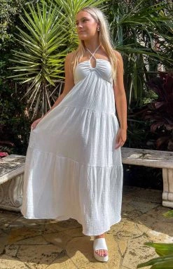 Beginning Boutique Breezi White Tiered Maxi Dress