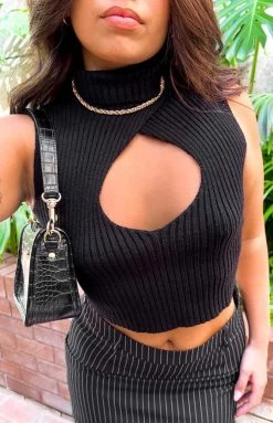 BB Exclusive Tops Britt Black Cut Out Knit Tank