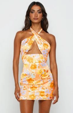 BB Exclusive Brooke Orange Floral Halter Mini Dress Dresses