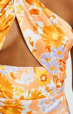 BB Exclusive Brooke Orange Floral Halter Mini Dress Dresses